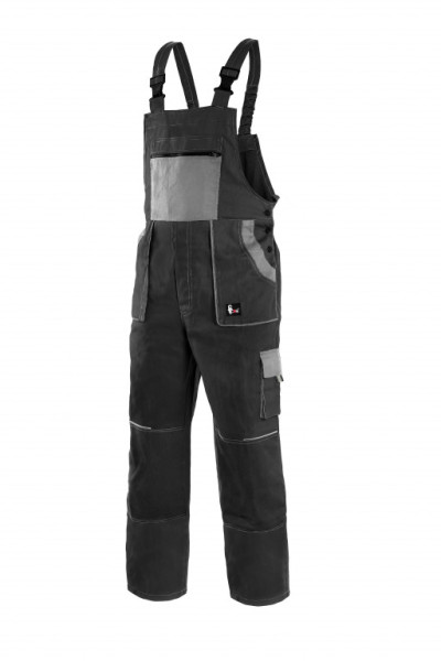 Kalhoty pánské montérkové s náprsenkou CXS-LUXY ROBIN, černo-šedé, vel. 52, CANIS