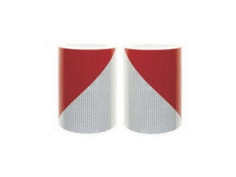 Páska reflexní samolepící červeno bílé levé šrafování, šířka 14 cm, balení 45,7 m, reflexní třída 2
