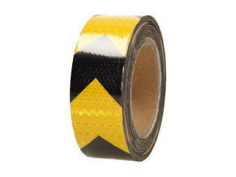 Páska reflexní lepící žlutá 50mm/25m - černé šipky