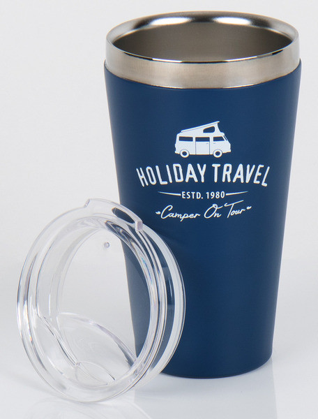 Termohrnek hrnek s víkem Holiday Travel, nerezová ocel, 450 ml, modrý