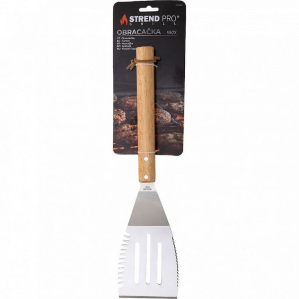 Obracečka grilovací, nerez s pogumovanou dřevěnou rukojetí, 41 cm