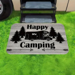 Rohožka šedá sametová s motivem Happy Camping - šedý lem 50x80cm