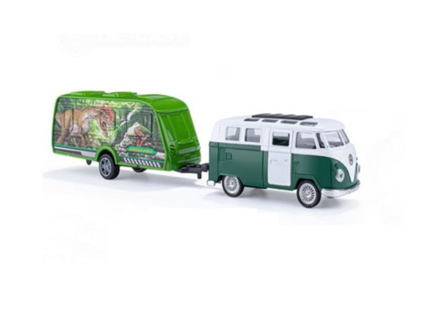 Auto karavan s přívěsem s obrázkem dinosaurů - model