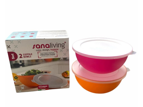 Set 2 plastových nerozbitných misek s víčky Omada Sanaliving Bowls 2x1.7l