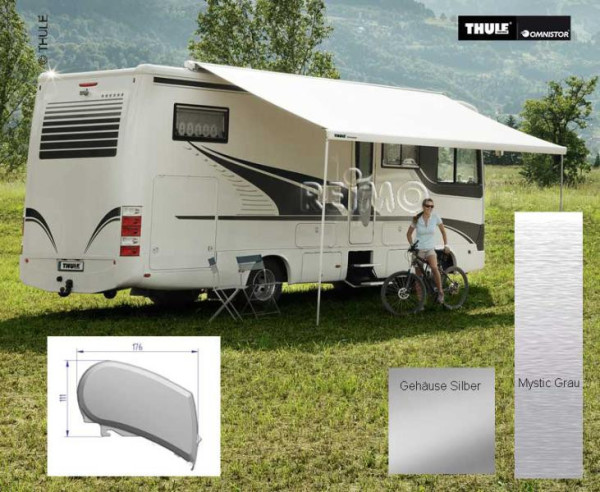 Střešní markýza Thule Omnistor 9200 eloxovaná 5,0 m Mystic šedý nástavec 300 cm (centimetry)