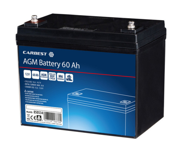 Carbest AGM baterie 60Ah 258x166x215mm, šroubovací póly