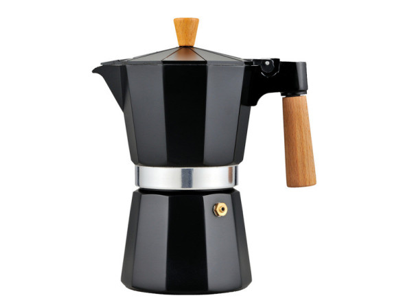 Espresso kávovar Holiday Travel, 6 šálků, černý, hliník, dřevěná rukojeť