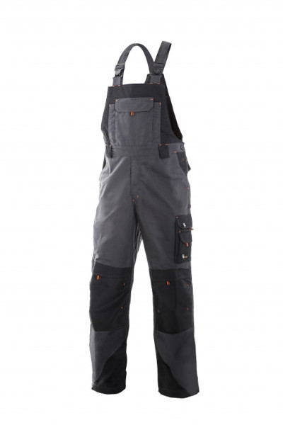 Kalhoty pánské montérkové s náprsenkou CXS-SIRIUS TRISTAN, šedo-oranžové, vel. 52, CANIS