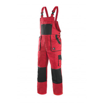 Kalhoty pánské montérkové s náprsenkou CXS-LUXY ROBIN, červeno-černé, vel. 46, CANIS