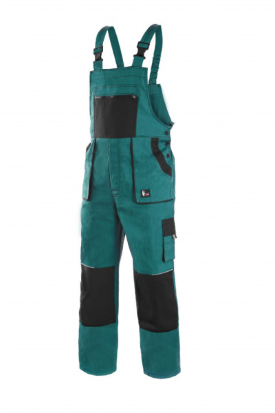 Kalhoty pánské montérkové s náprsenkou CXS-LUXY ROBIN, zeleno-černé, vel. 46, CANIS