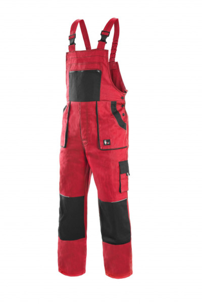 Kalhoty pánské montérkové s náprsenkou CXS-LUXY ROBIN, červeno-černé, vel. 48, CANIS