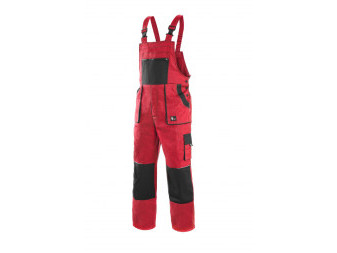 Kalhoty pánské montérkové s náprsenkou CXS-LUXY ROBIN, červeno-černé, vel. 52, CANIS