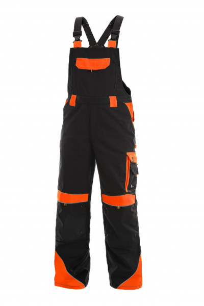 Kalhoty pánské montérkové s náprsenkou CXS-SIRIUS BRIGHTON, černo-oranžové, vel. 58, CANIS