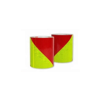 Páska reflexní samolepící červeno žluté levé šrafování, šířka 14 cm, balení 9 m, reflexní třída 3