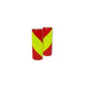 Páska reflexní samolepící červeno žluté levé šrafování, šířka 28 cm, metráž, reflexní třída 3