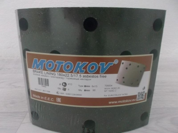 SET OF BRAKE LININGS MOTOKOV 180 MT19262.2 22.5/17.5 180-200