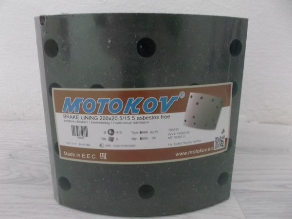 BRAKE LINING Motokov Tatra Euro 200 MT19263.0 20.5/15.5 200-215