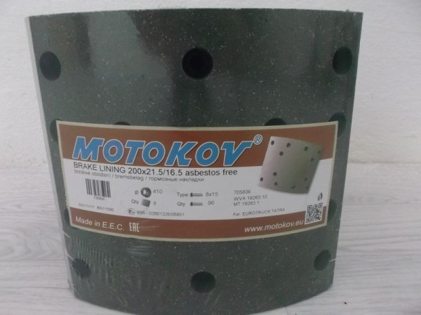 SET OF BRAKE LININGS MOTOKOV 200 MT19263.1 21.5/16.5 200-215