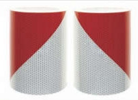 Páska reflexní samolepící červeno bílé pravé šrafování, šířka 14 cm, balení 9 m, reflexní třída 2