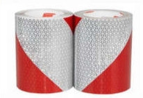 Páska reflexní samolepící červeno bílé pravé šrafování, šířka 14 cm, balení 9 m, reflexní třída 3