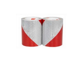 Páska reflexní samolepící červeno bílé pravé šrafování, šířka 14 cm, metráž, reflexní třída 3