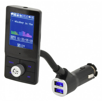 Hands free FM transmitter LCD COLOR - nabíječka, handsfree sada a hudební přehrávač 12/24V