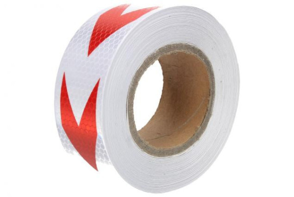 Páska reflexní lepící bílá 50mm/25m - červené šipky