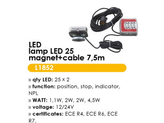 Svítilna zadní set LED 25 magnetická s kabelem 7.5m
