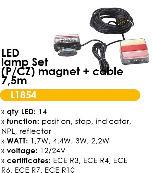 Svítilna zadní set 14 LED magnetická s kabelem 7.5m