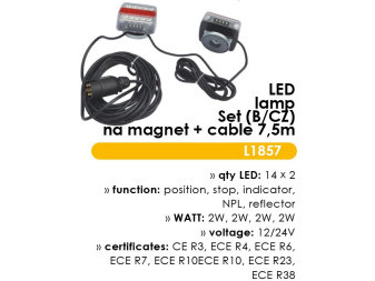 Svítilna zadní set 14 LED magnetická s kabelem 7.5m