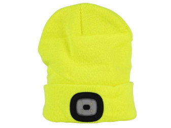 Čepice zimní výstražná žlutá, 4x LED, USB nabíjení