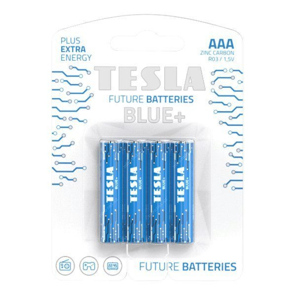 Baterie AAA BLUE 1,5V zinko-uhlíkové TESLA - balení 4 kusů