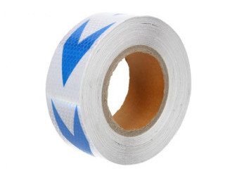 Páska reflexní lepící bílá 5cm/25m - modré šipky