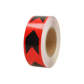 Páska reflexní lepící červená 50mm/25m - černé šipky