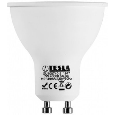 Žárovka TESLA bytová LED GU10, 7W, 230V, 560lm, 25 000h, 4000K denní bílá, 100st