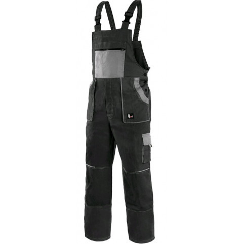 Kalhoty pánské montérkové s náprsenkou CXS-LUXY ROBIN, černo-šedé, vel. 60, CANIS