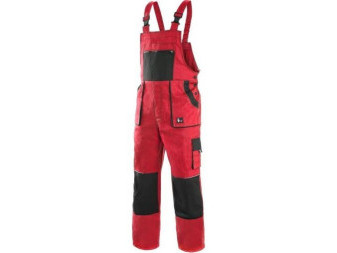 Kalhoty pánské montérkové s náprsenkou CXS-LUXY ROBIN, červeno-černé, vel. 60, CANIS