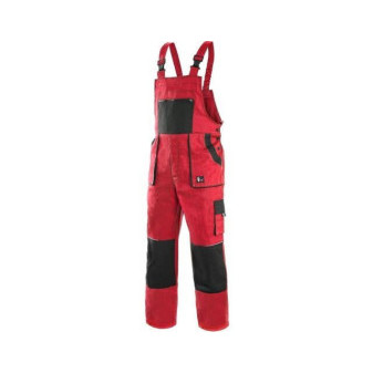 Kalhoty pánské montérkové s náprsenkou CXS-LUXY ROBIN, červeno-černé, vel. 60, CANIS