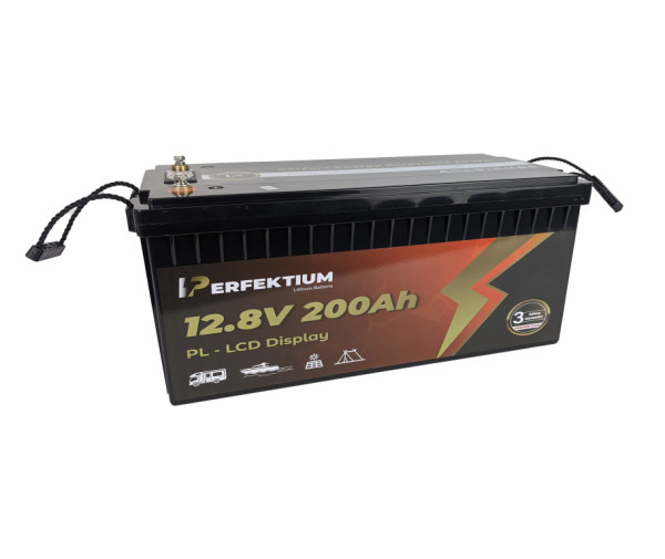 Akumulátor trakční PERFEKTIUM LiFePO4 12.8V/200Ah bez vyhřívací podložky Smart BMS, LCD Display 522x240x218mm