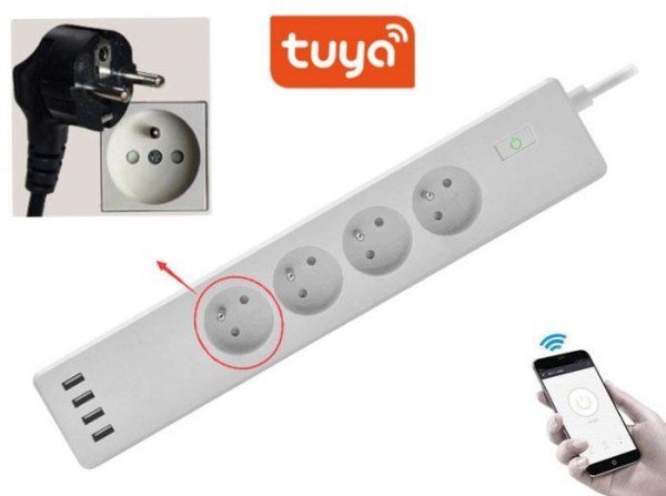 Kabel prodlužovací 1,8m 4xzásuvka chytrá, 4xUSB TUYA WIFI