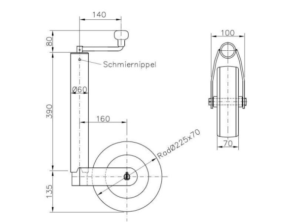 Kolečko opěrné ST60/255 SB 225x65  250KG