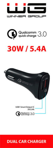 Zástrčka WG 12-24V 2xUSB-A  5,4A, rychlonabíjení