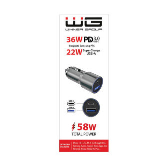 Zástrčka WG 12-24V USB-A (22W), USB-C (36W), rychlonabíjení