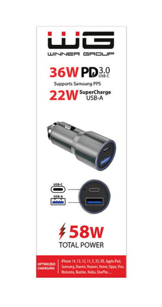 Zástrčka WG 12-24V USB-A (22W), USB-C (36W), rychlonabíjení
