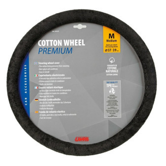 Potah volantu COTTON PREMIUM, černý, 37-39cm