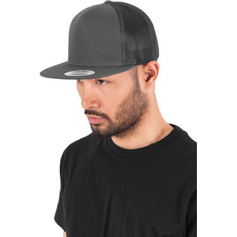 Čepice kšiltovka Snapback, FLEXFIT Yupoong Trucker, šíťkovaná, tmavě šedá