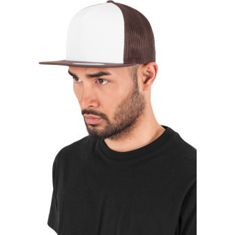 Čepice kšiltovka Snapback, FLEXFIT Yupoong Trucker, šíťkovaná, bílo-hnědá