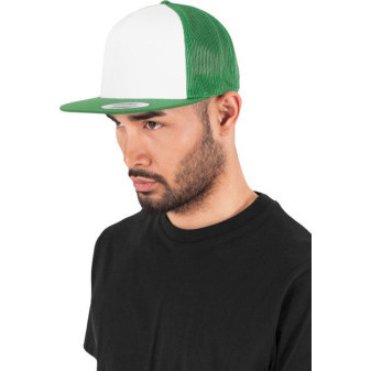 Čepice kšiltovka Snapback, FLEXFIT Yupoong Trucker, šíťkovaná, bílo-zelená