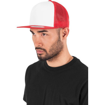 Čepice kšiltovka Snapback, FLEXFIT Yupoong Trucker, šíťkovaná, bílo-červená