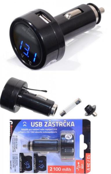 Zástrčka MULTI 12/24V - USB, voltmetr, teploměr